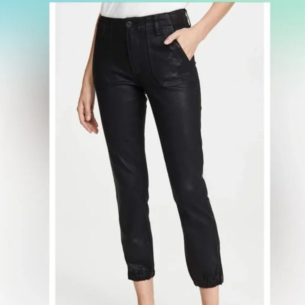 NEW! PAIGE MAYSLIE JOGGERS PANTS COATED CROPPED STRETCH ZIP ANKLE HIGH RISE 34